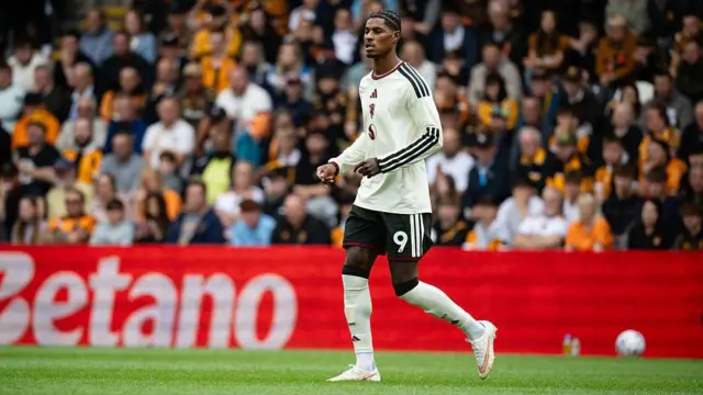 Marcus Rashford of Manchester United reacts during the Premier League 2026/27 match between Hull City and Manchester United at MKM Stadium.