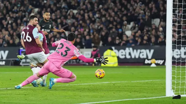 Liverpool score a goal against West Ham