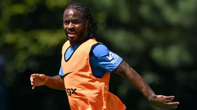 Raheem Sterling in Chelsea training