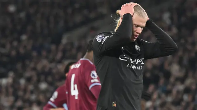 Erling Haaland with his hands on his head