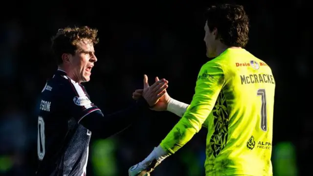 Dundee's Finlay Robertson (left) and Jon McCracken at full-time