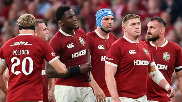 The Lions, with captain Maro Itoje third from the left, contemplate defeat by Argentina