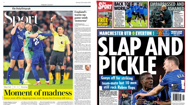 Back pages of the Daily Telegraph and Daily Star that say 'A moment of madness' and 'Slap and Pickle'