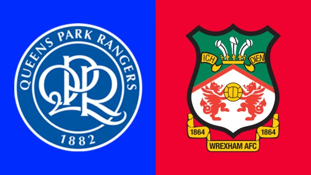 The club badges of QPR and Wrexham side by side