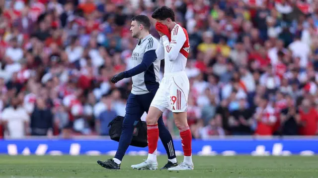  Kai Havertz of Arsenal leaves the field injured 