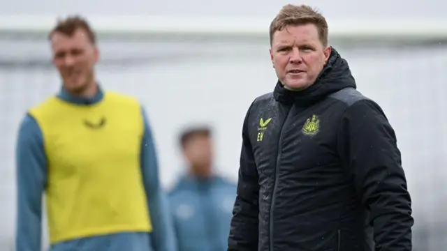 Eddie Howe looks on during a Newcastle United training session