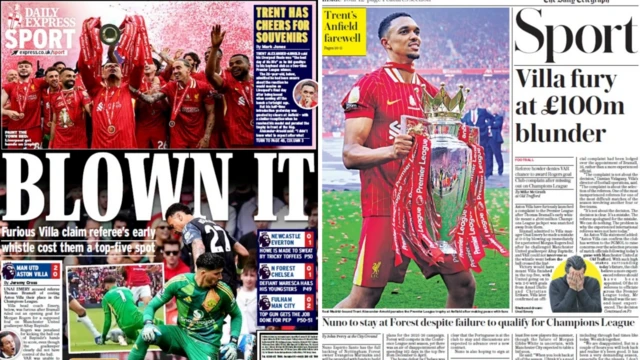 The Daily Express and Daily Telegraph back pages