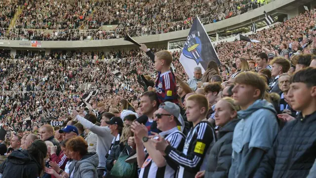 Newcastle fans during game against Everton