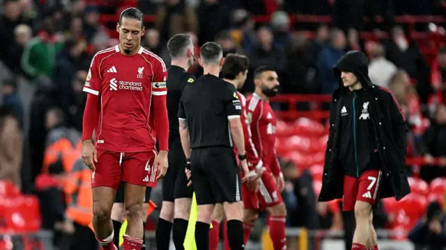 Virgil van Dijk of Liverpool looks dejected