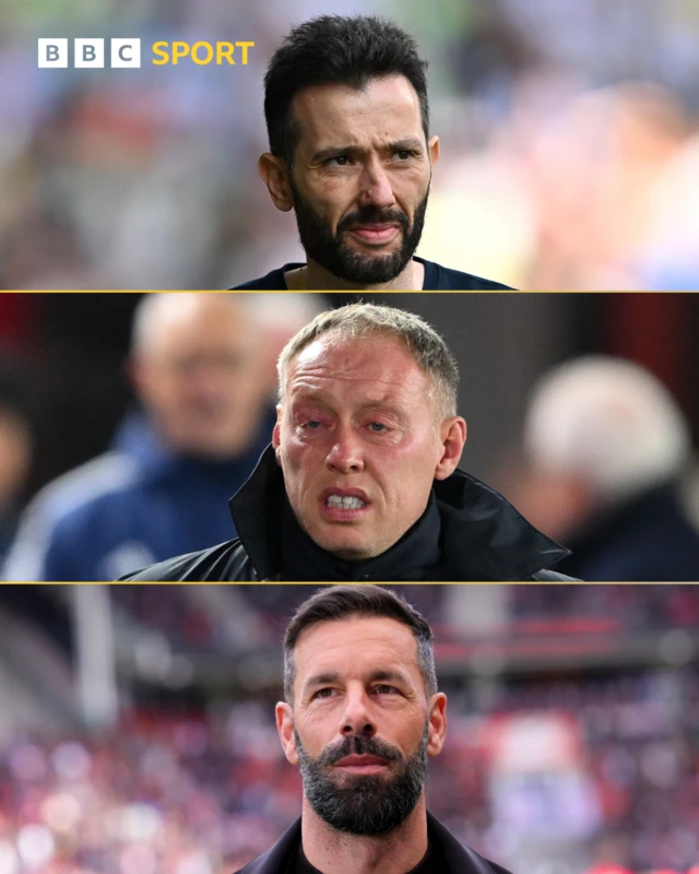 Carlos Corberan, Steve Cooper and Ruud van Nistelrooy in a split-image graphic