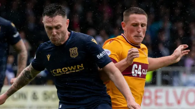 Dundee's Jordan McGhee and Motherwell's Dan Casey