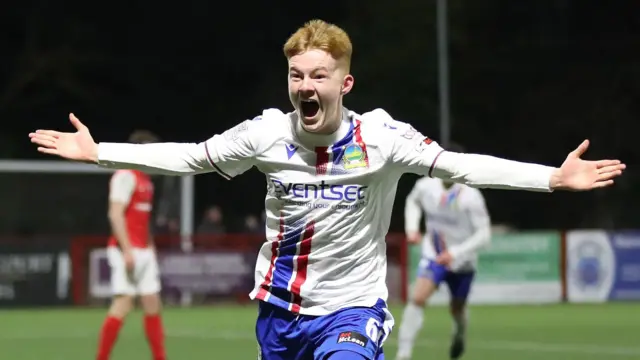 Graham celebrates a goal against Larne