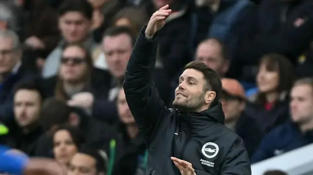 Fabian Hurzeler issues instructions to his players during Brighton's Premier League game at home to Crystal Palace