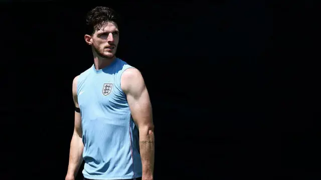 Declan Rice of England looks on during an England Training