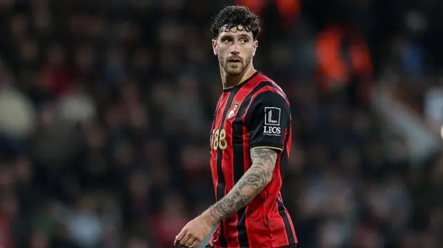 Marcos Senesi during the Premier League match between Bournemouth and Manchester City.