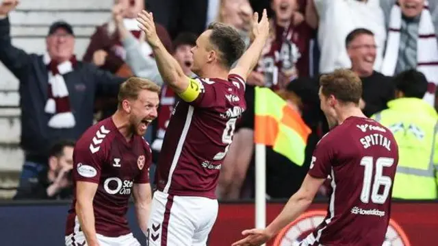 Lawrence Shankland celebrates Hearts goal against Rangers