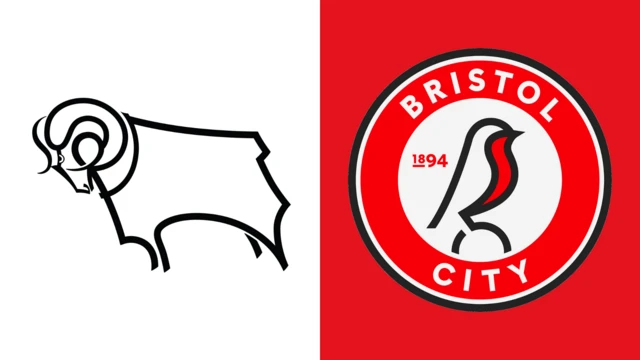 Side-by-side of Derby County and Bristol City club badges