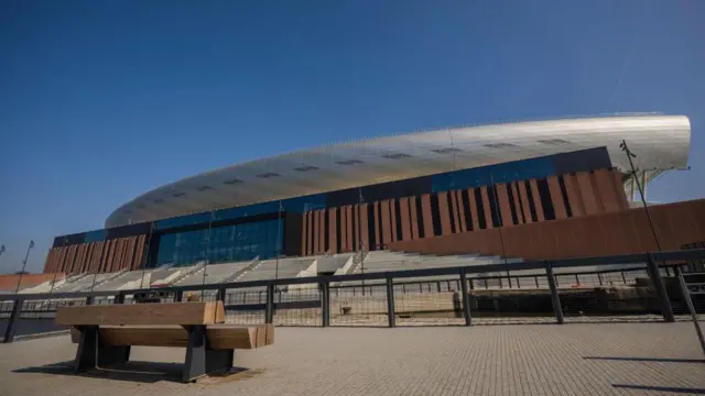 General view of the exterior of the Bramley Moore Dock Stadium