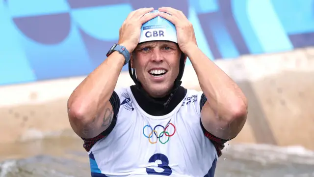 Great Britain's Joe Clarke reacts after missing out on the Olympic podium