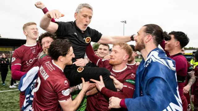 Gary Naysmith celebrates with Stenhousemuir