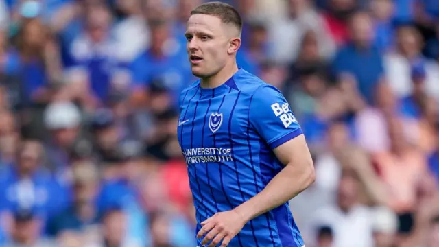 Portsmouth striker Colby Bishop in action against Hull on the final day of the Championship season