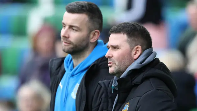 Glenavon assistant manager Colin Coates and Linfield boss David Healy