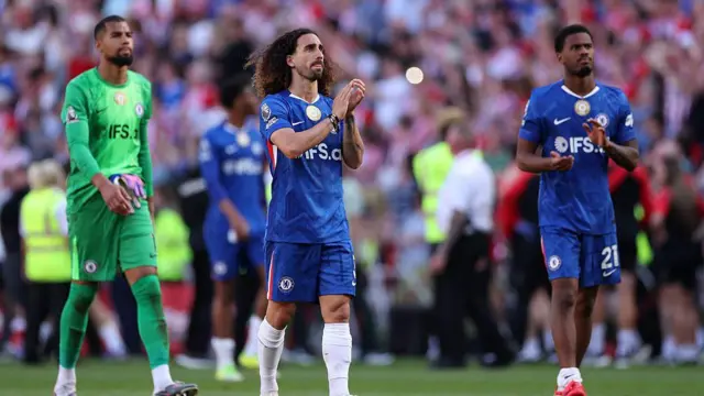 Marc Cucurella of Chelsea applauds the fans following the Premier League match between Sunderland and Chelsea.