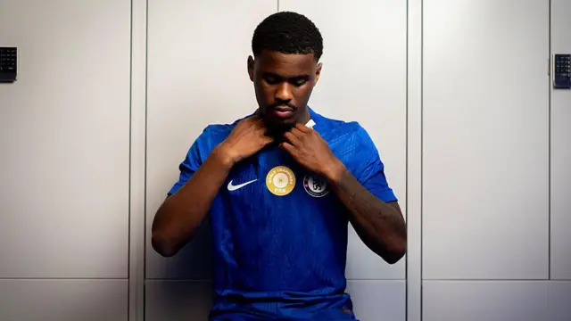 Jorrel Hato at his signing for Chelsea 