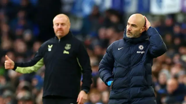  Chelsea manager Enzo Maresca reacts during the Premier League match between Everton FC and Chelsea FC at Goodison Park on December 22, 2024