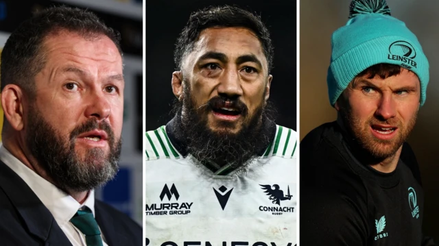 Andy Farrell, Bundee Aki and Hugo Keenan