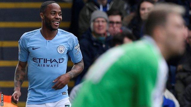 Raheem Sterling celebrates scoring for Manchester City against Cryastal Palace