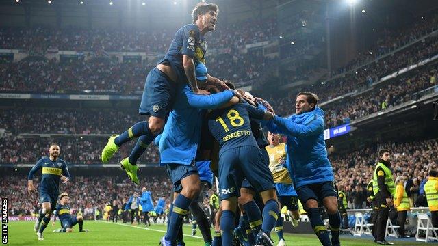 Boca Juniors celebrate scoring