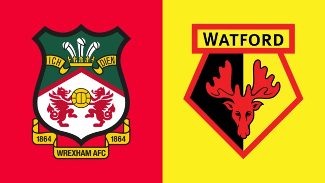 The club crests of Wrexham and Watford side by side