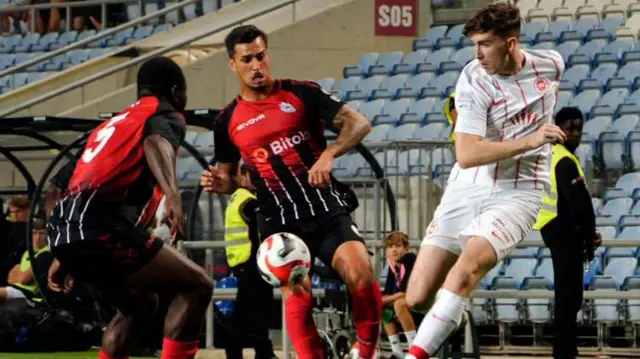 Action from Lincoln Red Imps v Larne on Thursday night 