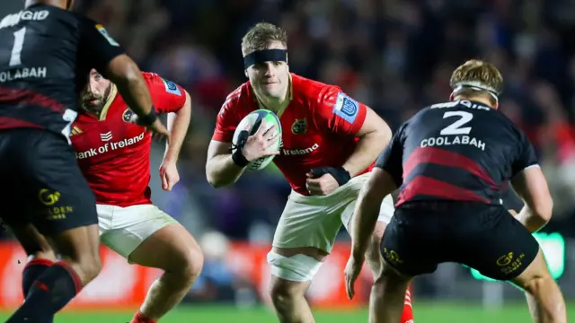 Munster’s Alex Kendellan in action against Crusaders George Bell