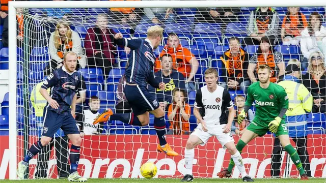 Andrew Davies scores for Ross County against Dundee United