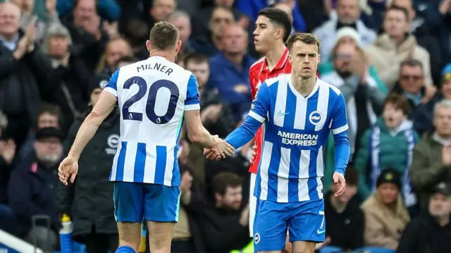 Solly March replaces team-mate James Milner against Nottingham Forest