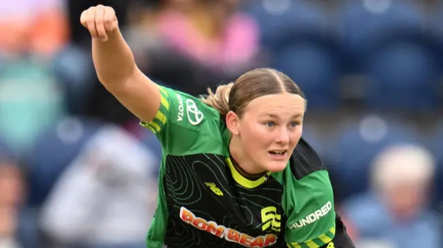 Southern Brave spinner Tilly Corteen-Coleman bowls during a Hundred match