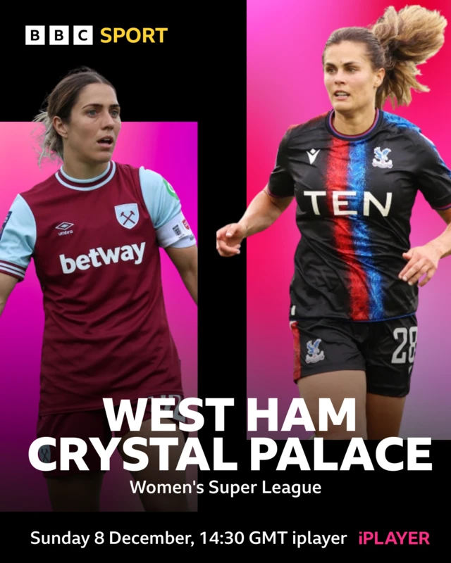 iPlayer promo West Ham v Crystal Palace - Sunday 8th December, 14:30 BST