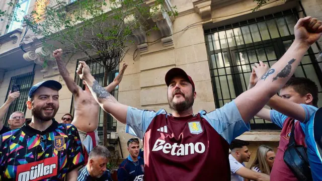 Aston Villa fans sing in the streets of Istanbul