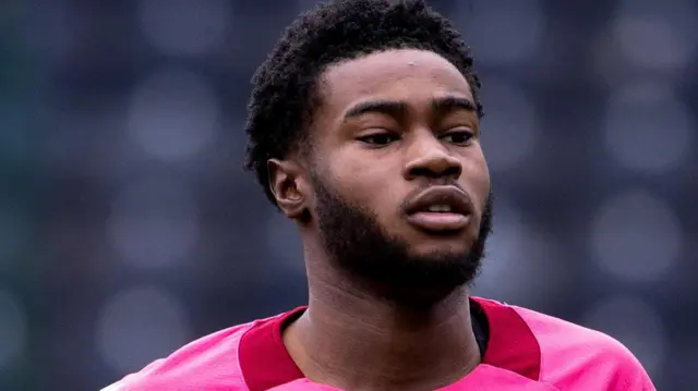 Ryan Alebiosu warming up prior to a Premier Sports Cup match between Kilmarnock and Stenhousemuir at Rugby Park