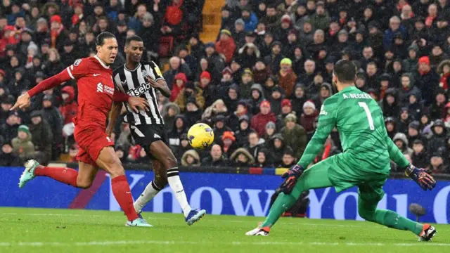 Alexander Isak scores against Liverpool