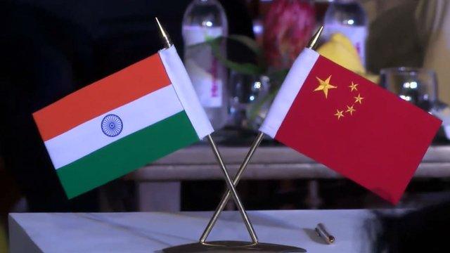 Indian and Chinese flags