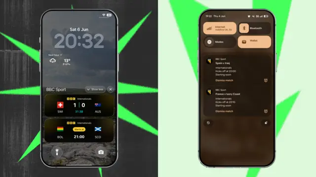 A BBC graphic showing a phone with live activities open on screen