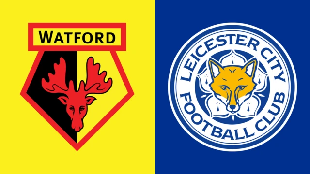 Side-by-side of Watford and Leicester City club badges