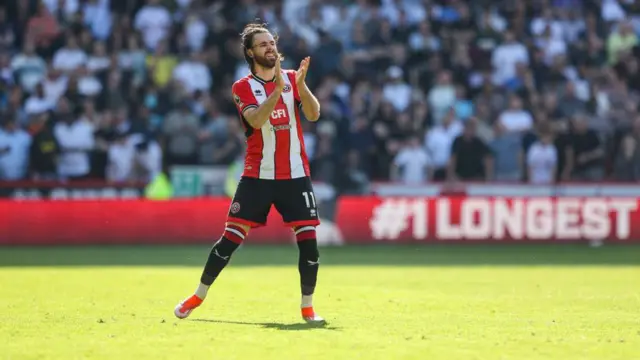 Sheffield United's Ben Brereton Diaz thanks the fans