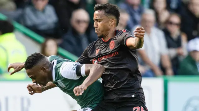 Hibernian's Miguel Chaiwa and St Mirren's Keanu Baccus