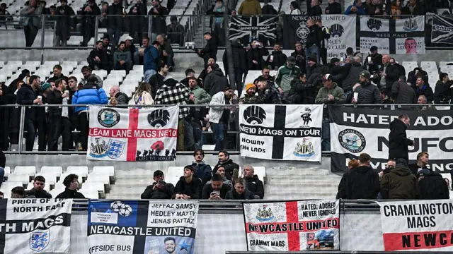 Newcastle fans during the match against Marseille