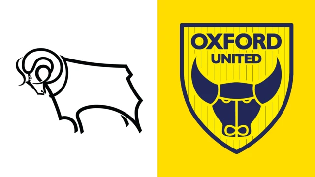 Side-by-side of Derby County and Oxford United club badges