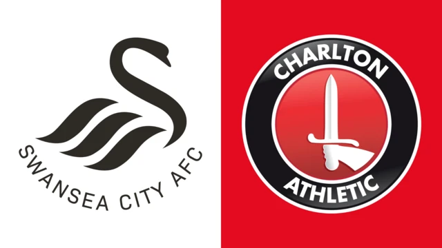 A side by side image of the Swansea City and Charlton Athletic club badges. The Swansea one is on a white background and Charlton's on a red background